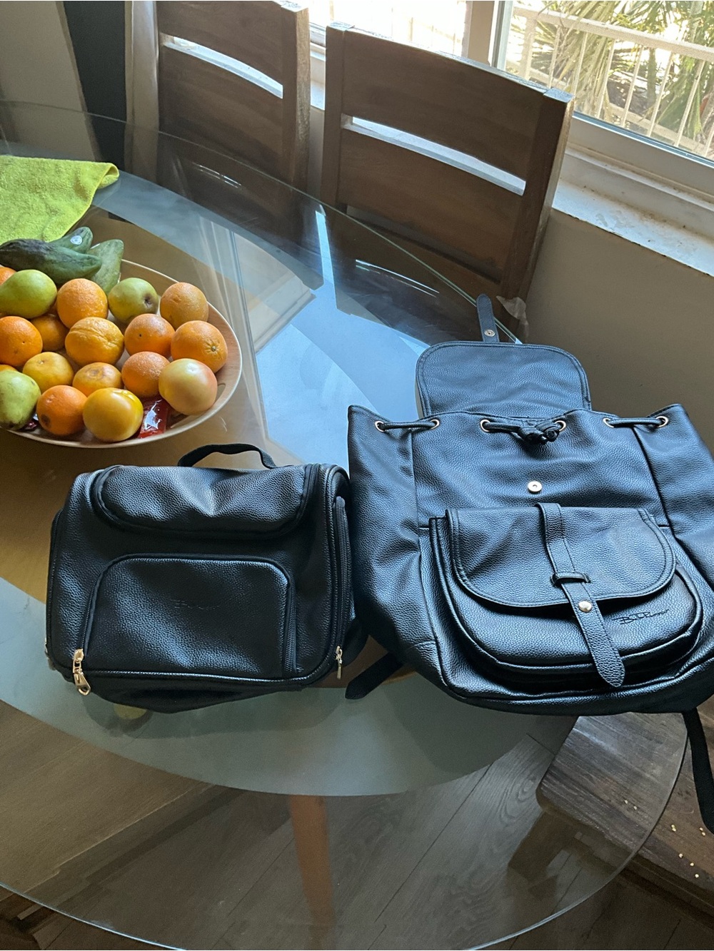 Bella Russo Black Leather Backpack & Toiletry Bag